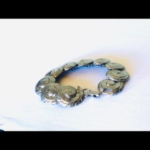 Vintage Silver Curled Feather Link Bracelet